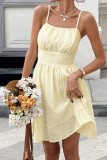 Solid Color Suspender Waist Cinching Dress