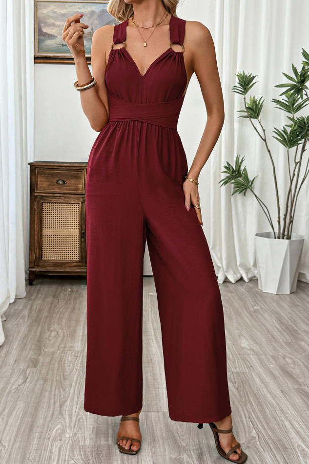 Cross Backless Sleeveless Wide Leg Jumpsuit