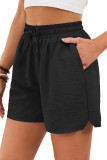 Solid Color Pocket Drawstring Elastic Waist Shorts