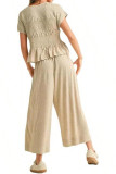 Waist Cinched Shirt Wide Leg Pants 2-piece Set