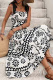 Retro Ethnic Style Printed Floral Backless Dress