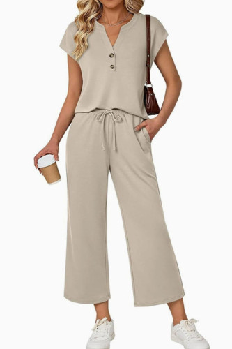 Short Sleeved Shirt Cropped Pants 2-piece Set