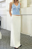 Sleeveless V-neck Knitted Contrast Tank Top