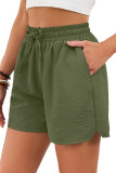 Solid Color Pocket Drawstring Elastic Waist Shorts