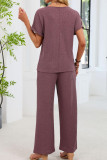 Solid Color Round Neck Shirt Pants 2-piece Set