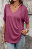 Solid Color V-neck Short Sleeved Casual T-shirt