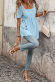 Solid Color Short Sleeved Square Neck T-shirt