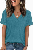 Solid Color V-neck Short Sleeved T-shirt