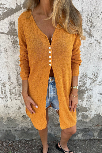 V-neck Solid Color Single Breasted Cardigan