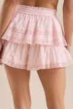 Solid Color Lace High Waisted Cake Shorts