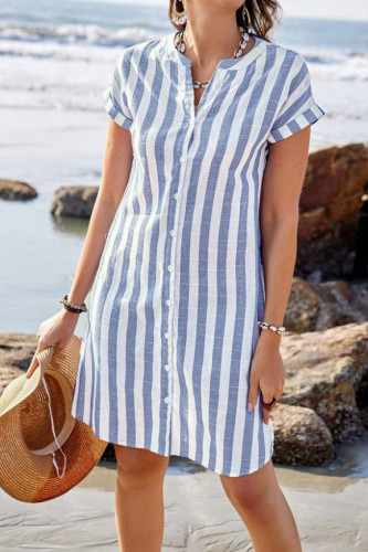 Striped Shirt Short Sleeved V-neck Dress
