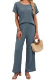 Solid Color Round Neck Shirt Pants 2-piece Set