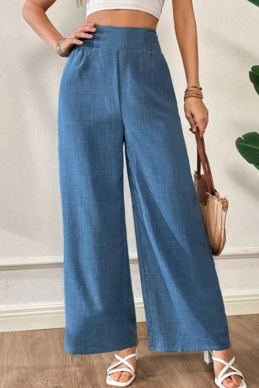 Solid Color High Waist Wide Leg Pants