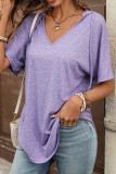 Solid Color V-neck Short Sleeved Casual T-shirt
