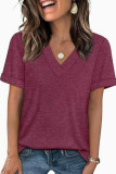 Solid Color V-neck Short Sleeved T-shirt