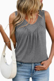 Solid Color Pleated V-neck Sleeveless Vest