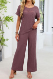Solid Color Round Neck Shirt Pants 2-piece Set