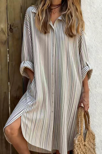 Loose Printed Short Sleeved Shirt Dress