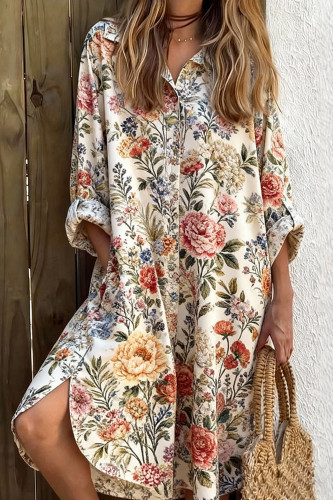 Loose Printed Short Sleeved Shirt Dress
