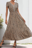 V-neck Leopard Print Lace Waist Cinching Dress