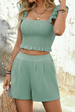 Lotus Leaf Edge Short Sleeved Vest Shorts 2-piece Set