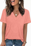 Solid Color V-neck Short Sleeved T-shirt