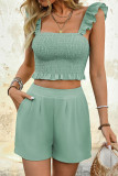 Lotus Leaf Edge Short Sleeved Vest Shorts 2-piece Set