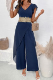 V-neck Waist Cinching Chiffon Jumpsuit