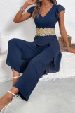 V-neck Waist Cinching Chiffon Jumpsuit