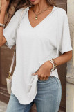 Solid Color V-neck Short Sleeved Casual T-shirt