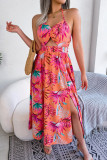 Flower Print Sleeveless Hollow Suspender Dress
