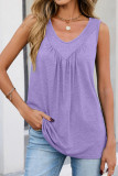 Solid Color Pleated V-neck Sleeveless Vest