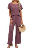 Solid Color Round Neck Shirt Pants 2-piece Set