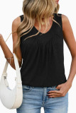 Solid Color Pleated V-neck Sleeveless Vest