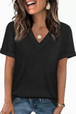 Solid Color V-neck Short Sleeved T-shirt