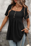 Solid Color Short Sleeved Square Neck T-shirt