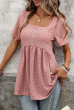 Solid Color Short Sleeved Square Neck T-shirt