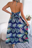 Flower Print Sleeveless Hollow Suspender Dress