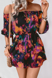 One Shoulder Five Quarter Sleeve Tie Dye Printed Jumpsuit