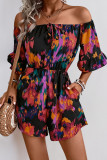 One Shoulder Five Quarter Sleeve Tie Dye Printed Jumpsuit