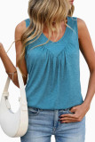 Solid Color Pleated V-neck Sleeveless Vest