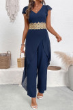 V-neck Waist Cinching Chiffon Jumpsuit
