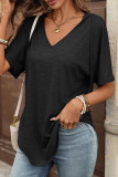 Solid Color V-neck Short Sleeved Casual T-shirt