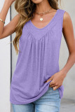Solid Color Pleated V-neck Sleeveless Vest