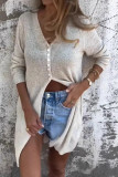 V-neck Solid Color Single Breasted Cardigan