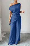 Slanted Shoulder Shirt Wide Leg Pants 2-piece Set