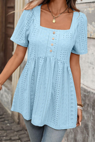 Solid Color Short Sleeved Square Neck T-shirt