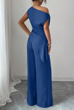 Slanted Shoulder Shirt Wide Leg Pants 2-piece Set