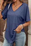 Solid Color V-neck Short Sleeved Casual T-shirt