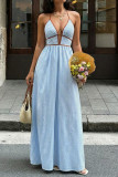 Deep V-neck Striped Backless Sleeveless Dress